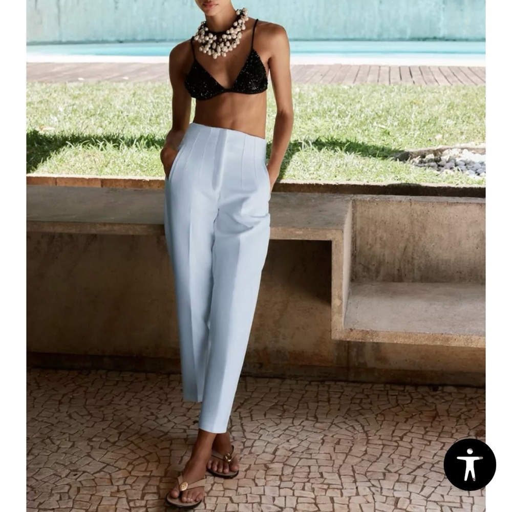 Zara Pants with a High Waist Light Blue Women's Size M